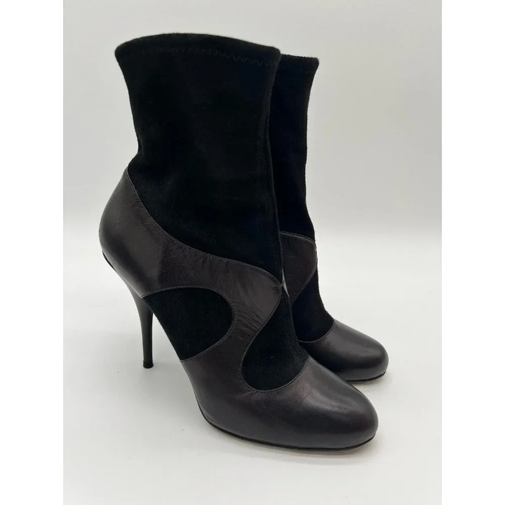 Miu Miu Boots Heels EU 37 Black Leather‎ Ankle Boots Booties Gothic Witchy box